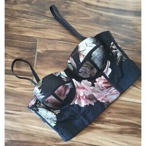 Metallic Floral Corset Top Medium Forever21 Black Roses Convertible Strapless